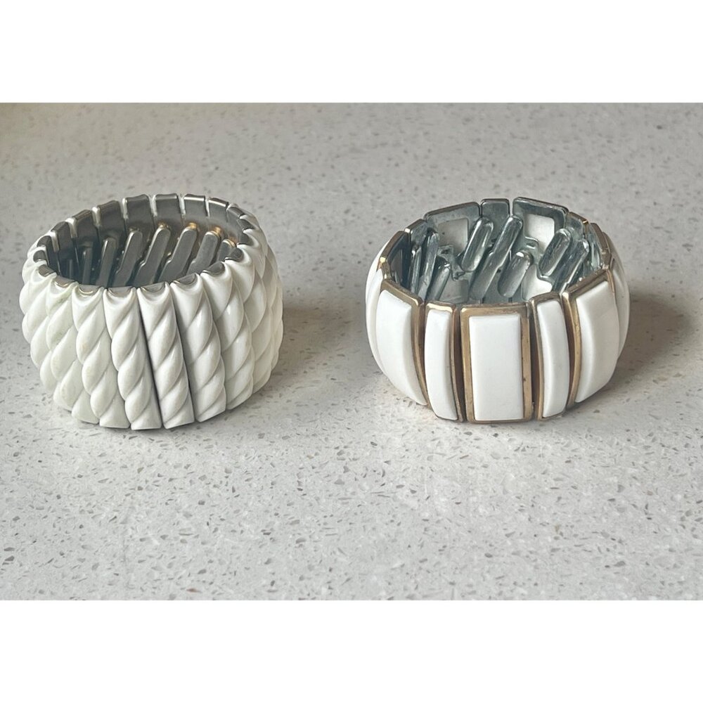 Expansion Bracelets MCM White Thermoset Lot Of 2 Rope Rectangular Retro Boho - Picture 4 of 6